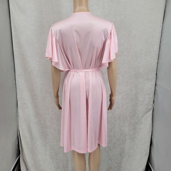 Flair 60s Vintage Nylon Light Pink Robe Knee Length Flutter Sleeves - Picture 5 of 11